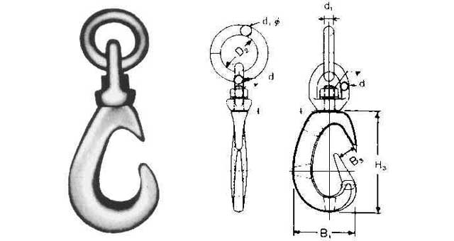 CARGO HOOK WITH SWIVEL, EYE & RING SWL 2TON