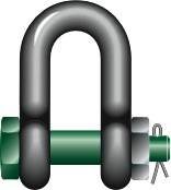 SHACKLE DEE W/SAFETY BOLT GALV, GREEN PIN G-4153 45MM 25TON