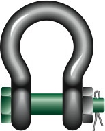 SHACKLE BOW W/SAFETY BOLT GALV, GREEN PIN G-4163 35MM 13.5TON