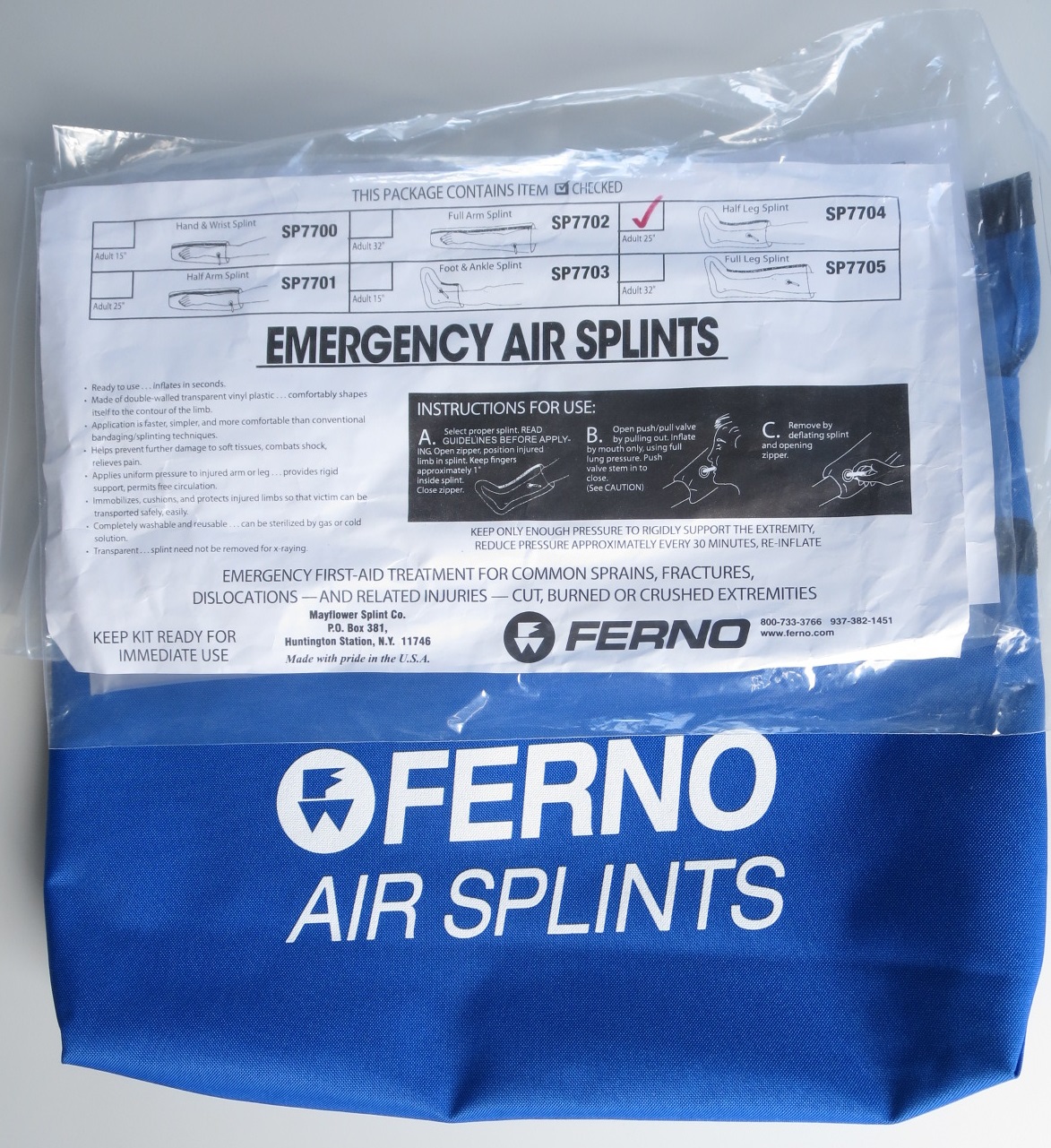 SPLINTS, INFLATABLE, LEG, ASSORTED SIZE, 6’S
