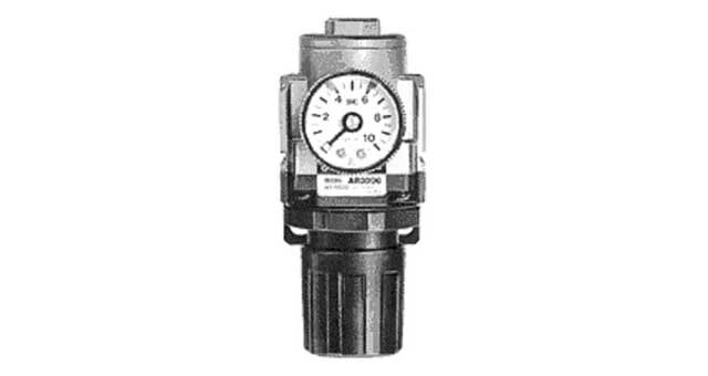 AIR LINE PRESSURE REGULATOR, W/PRESSURE GAUGE PT 3/8