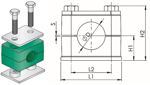 CLAMP TUBE POLYPROPYLENE, W/WELD PLATE STANDARD 48.3MM