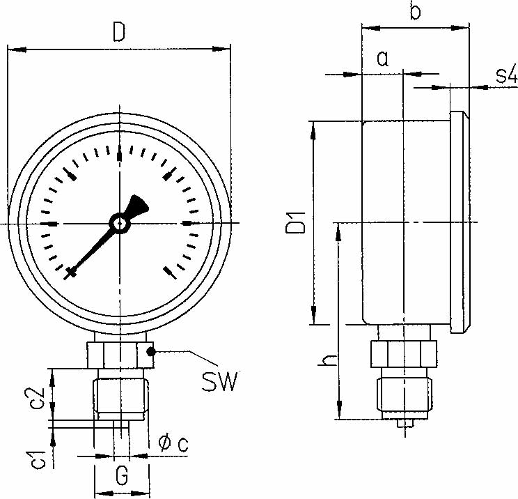 GAUGE PRESSURE GLYCERINE BOTTM, DIRECT 0-600BAR 80MM G1/2"
