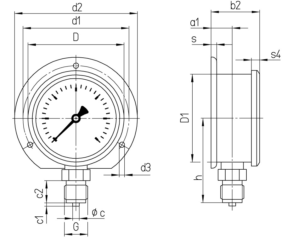 GAUGE PRESSURE W/GLYCERINE, BOTTOM/BACK 0-600BAR 80MM G1/2