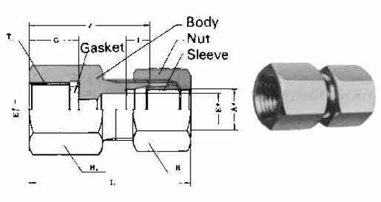 COUPLING FEMALE FLARELESS, BRASS 6MMXPT3/8