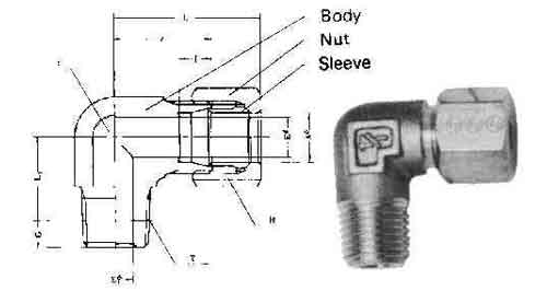 ELBOW MALE FLARELESS BRASS, 20MMXPT3/4