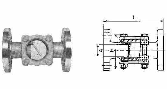 SIGHT FLOW INDICATOR CAST IRON, FLAPPER TYPE FLANGED 100A