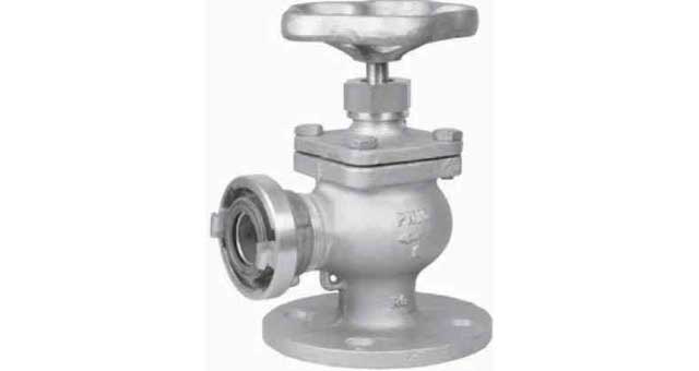 FIRE/DECKWASH VALVE DIN BRONZE, FLANGE & STORZ ANGLE #912 65MM