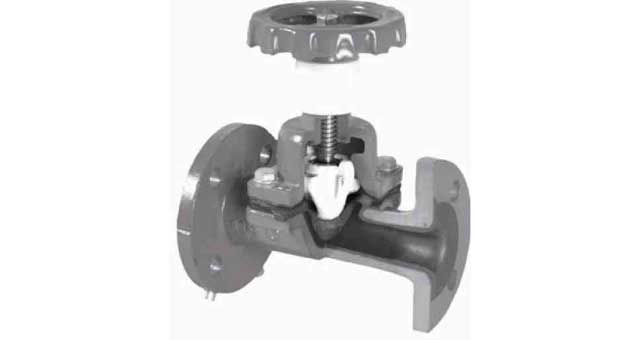 DIAPHRAM VALVE DIN C/IRON PN10, FULLBORE RUBBERLINE 5652 200MM