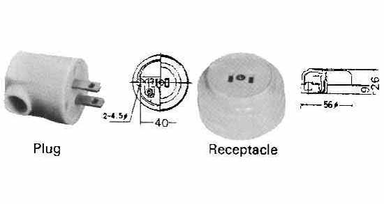 PLUG & RECEPTACLE 2-FLAT PIN, NON-WATERTIGHT PHENOL RESIN