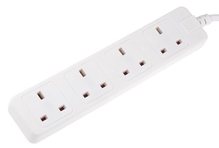 RECEPTACLE 4WAYS BRITISH PLUG, 3 FLAT PINS W/10MTR CORD