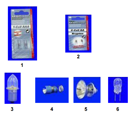 Flashlight lamps for Maglite, Mitylite and Super Sabrelite