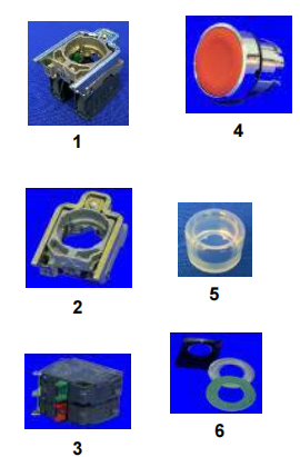 Pushbutton switches with momentary contact, bore 22 mm diam, make Telemecanique