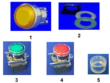 Illuminated pushbutton switches with momentary contact (continuation), bore 22 mm diam, make Telemecanique