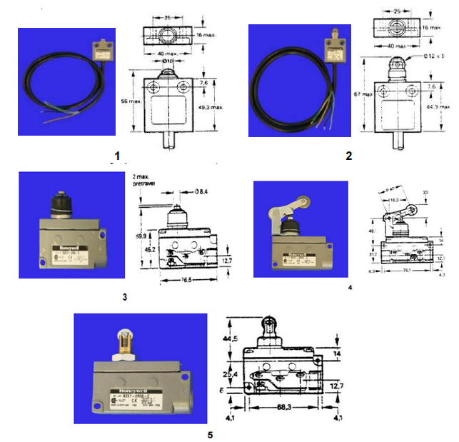 Enclosed microswitches, with single pole change over contact