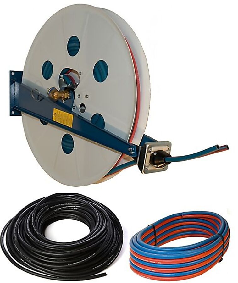 Welding gas hoses and retractable hose reel